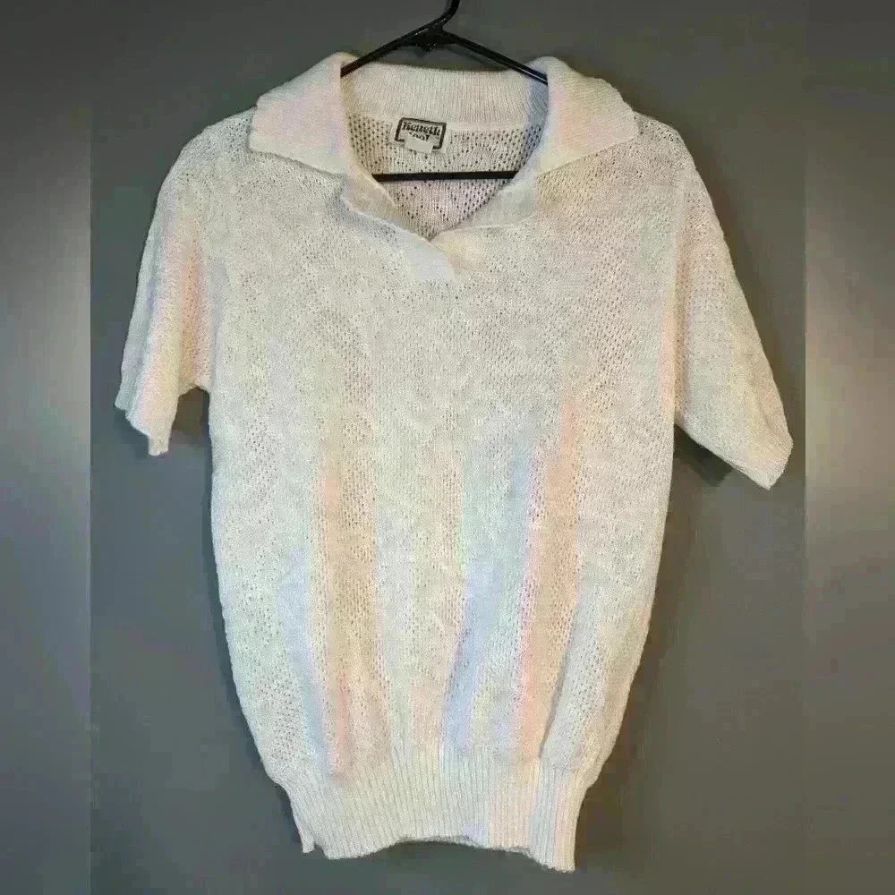 Vintage Kenneth too white knit sweater shirt small with scalloped collar